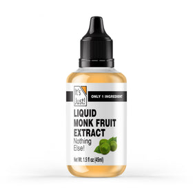 It's Just! Liquid Monk Fruit Extract dropper bottle shown for keto-friendly sweetness.