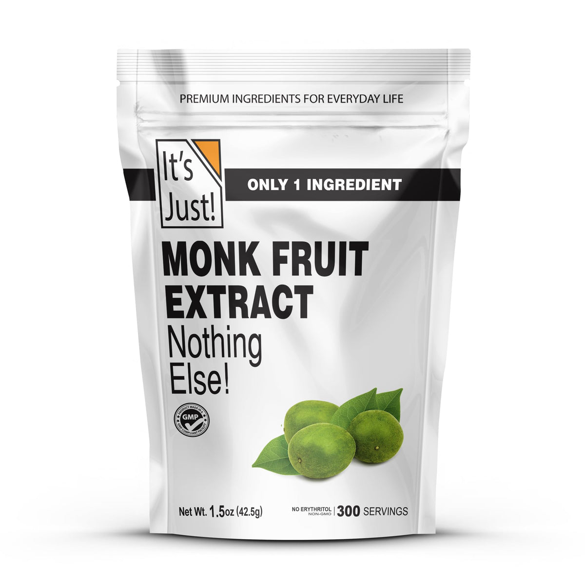 Its Just! monkfruit powder bottle showing clean, zero-calorie sweetness for drinks.