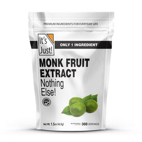 Its Just! monkfruit powder bottle showing clean, zero-calorie sweetness for drinks.