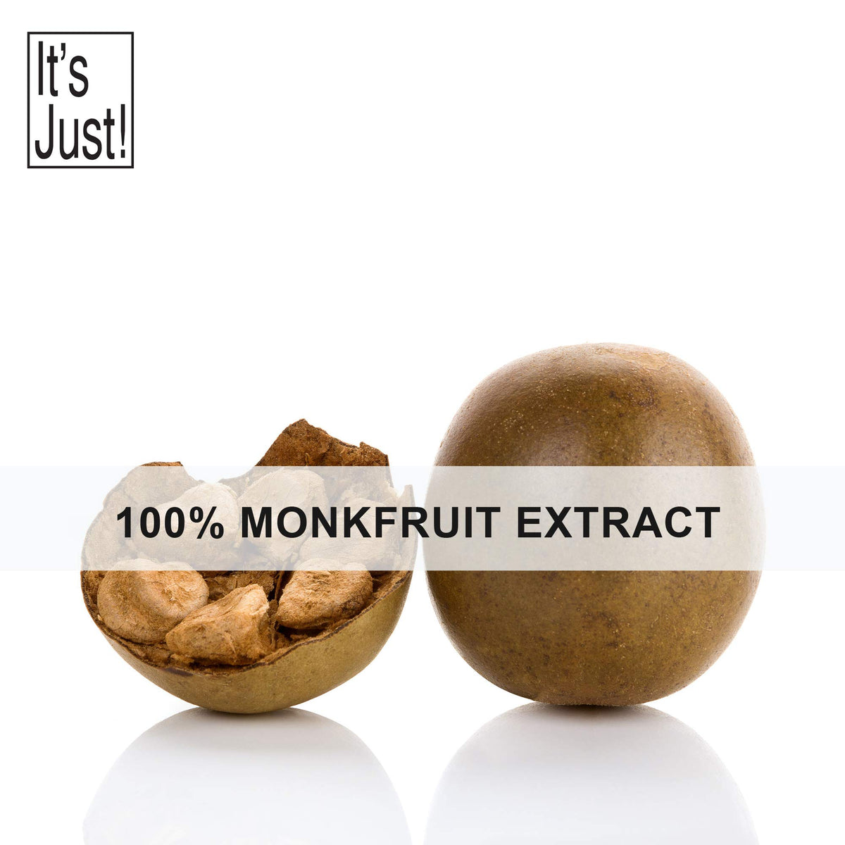 Its Just! monkfruit powder packaging highlights USA GMP quality and purity.