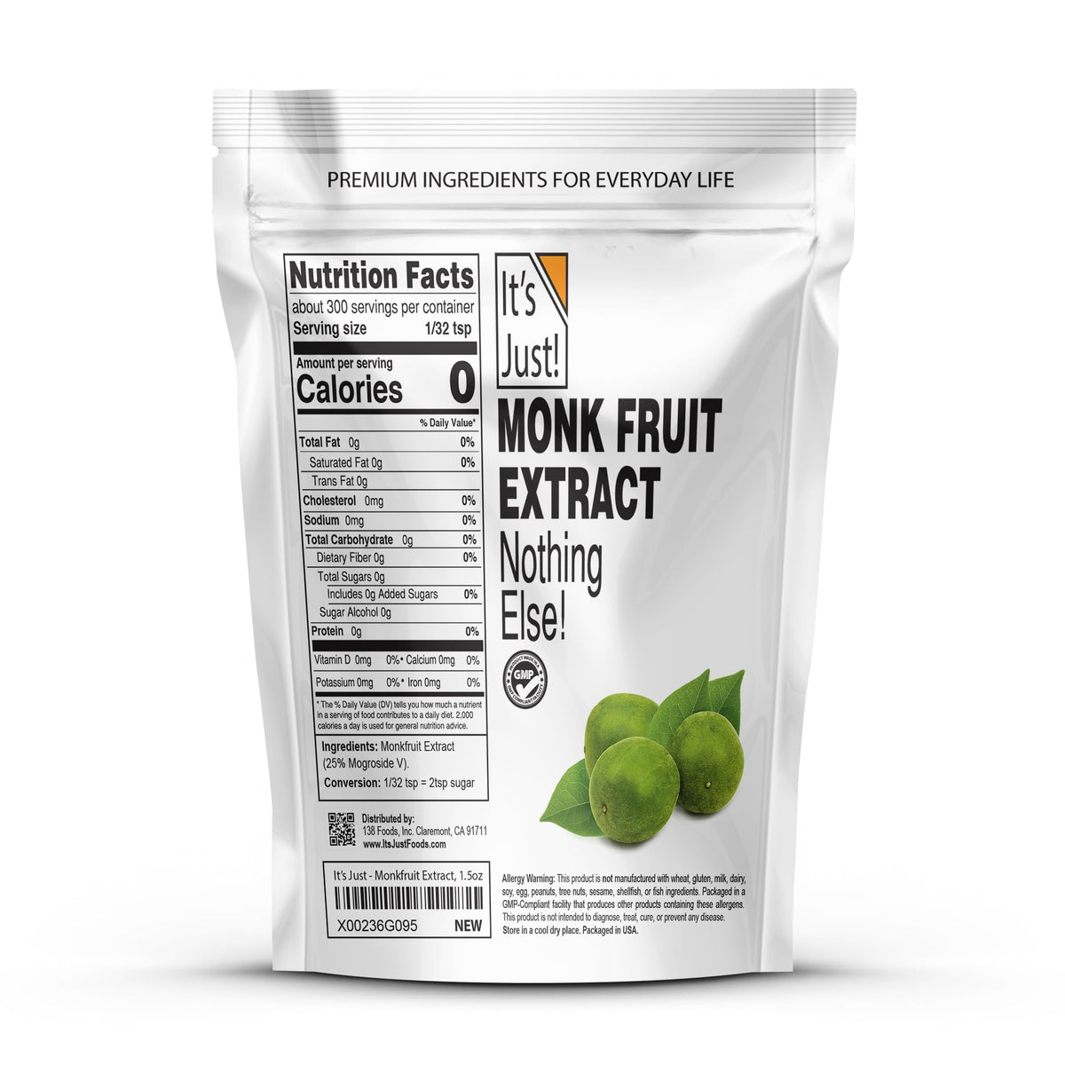 Its Just! monkfruit powder pour demonstrates easy dissolution for hot or cold beverages.