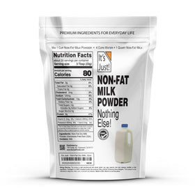 It's Just! milk powder being dissolved in water for a quick milk substitute.