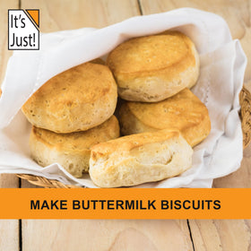 It's Just! powdered buttermilk pancakes stack showing breakfast versatility.