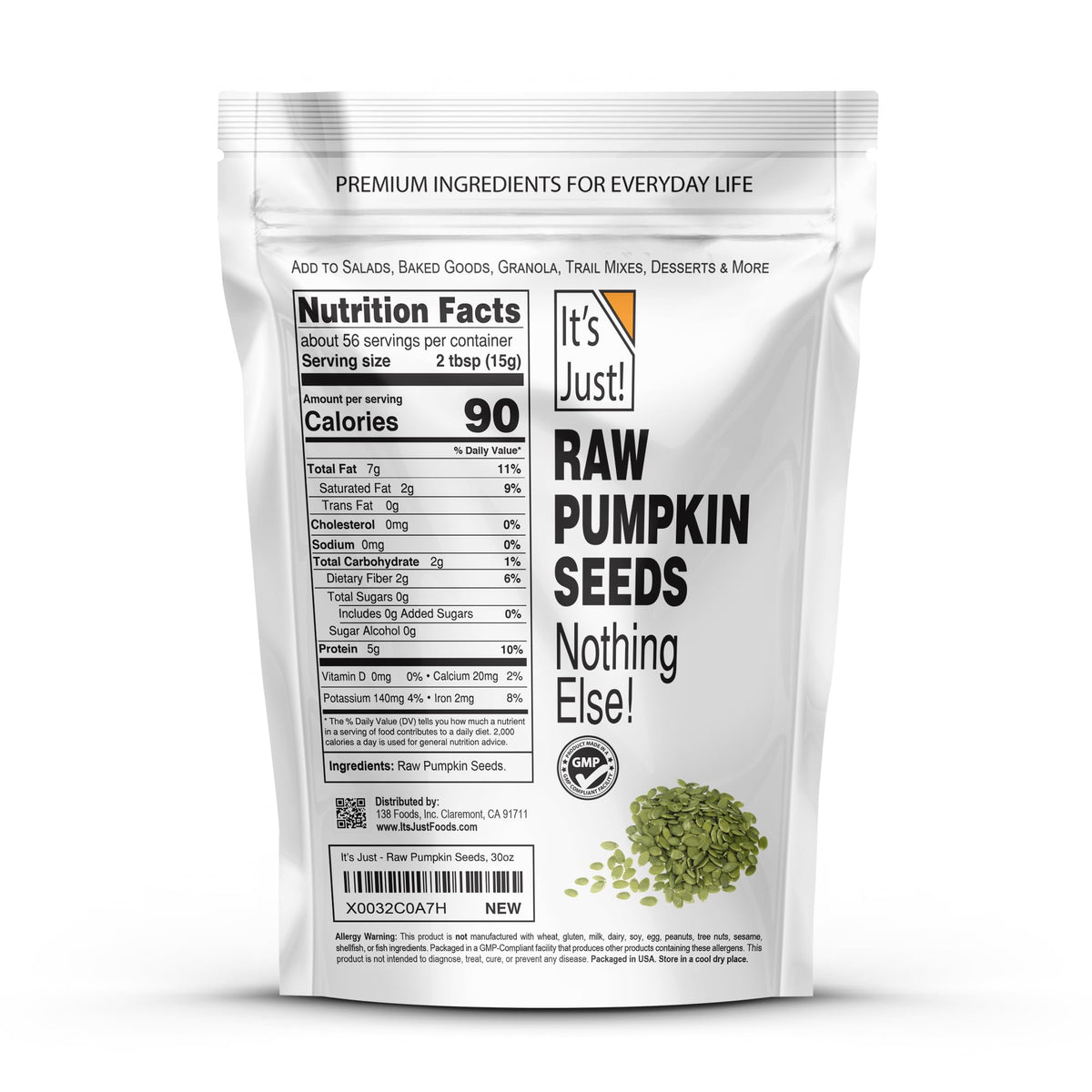 Its Just pumpkin seeds sea-salted crunch on salad adds texture and fiber.