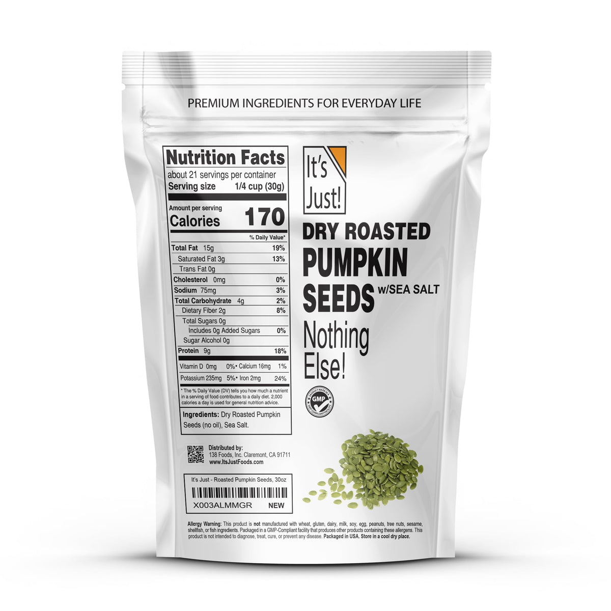 It's Just! pumpkin seeds on-salad add protein and texture.