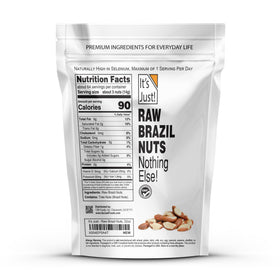 It's Just! Raw Brazil Nuts bag closeup highlights premium whole nuts