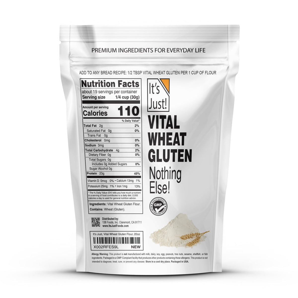 It's Just! vital wheat gluten flour powder closeup shows fine texture for measuring