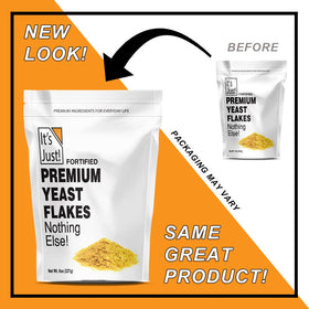 Its Just! stand-up pouch keeps yeast flakes fresh and ready for use.