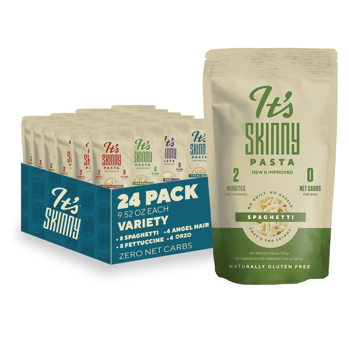 Its Skinny Pasta spaghetti pack ready for quick meals, low calories