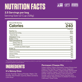 Nutritional information and packaging of It's Skinny Risotto.