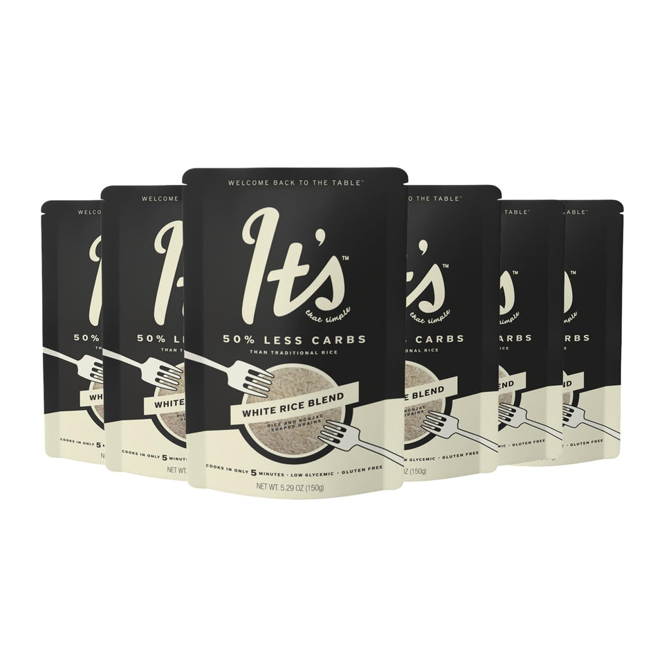 It's That Simple white rice blend pack with six servings, convenient and carb-conscious.