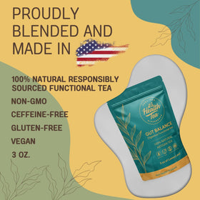 ItsHealthTea Gut Balance tea bags closeup highlighting herbal blend for gut wellness