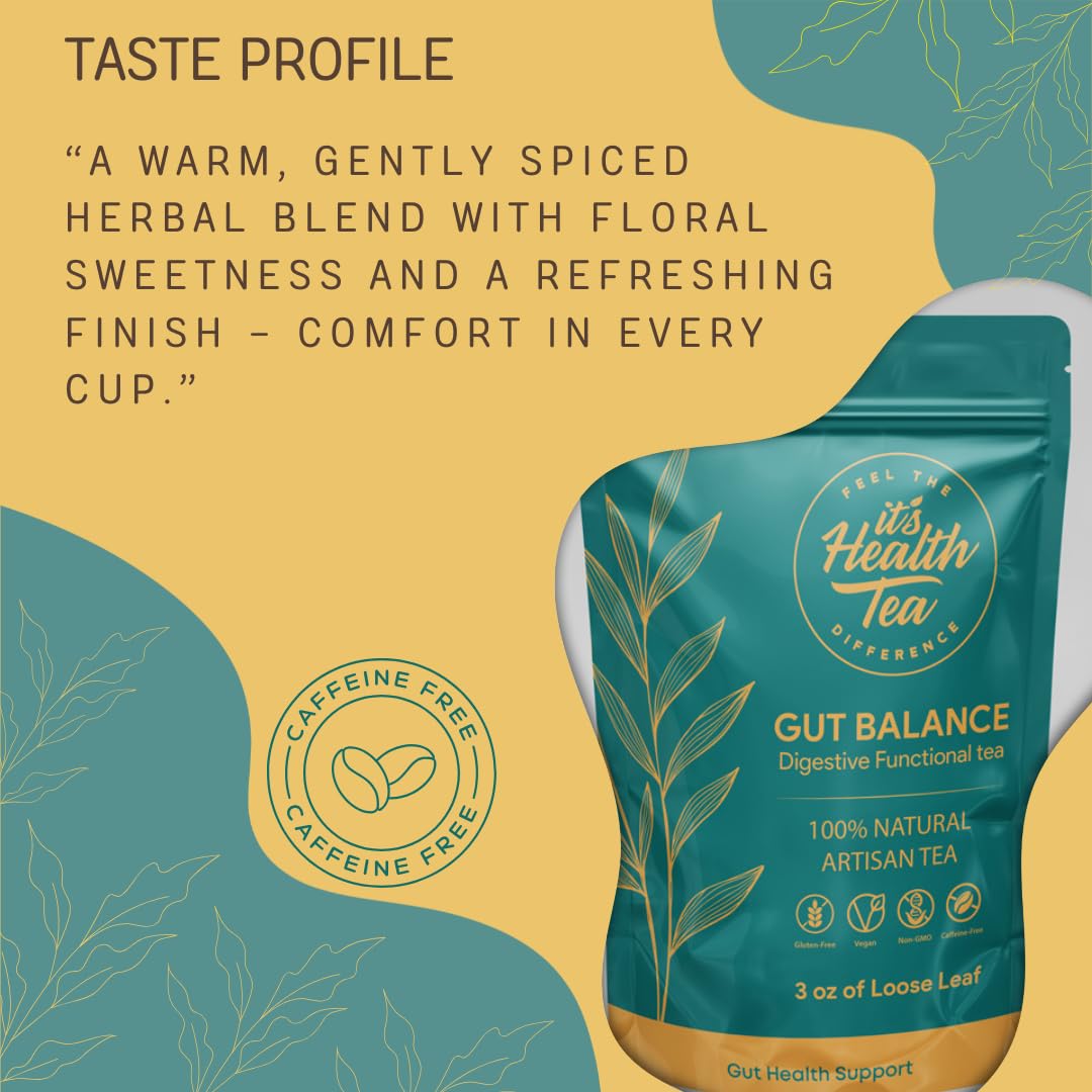ItsHealthTea Gut Balance herbal infusion closeup highlighting calendula and hibiscus