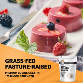 It's Just! gelatin powder blooming in cold liquid demonstrates easy hydration.
