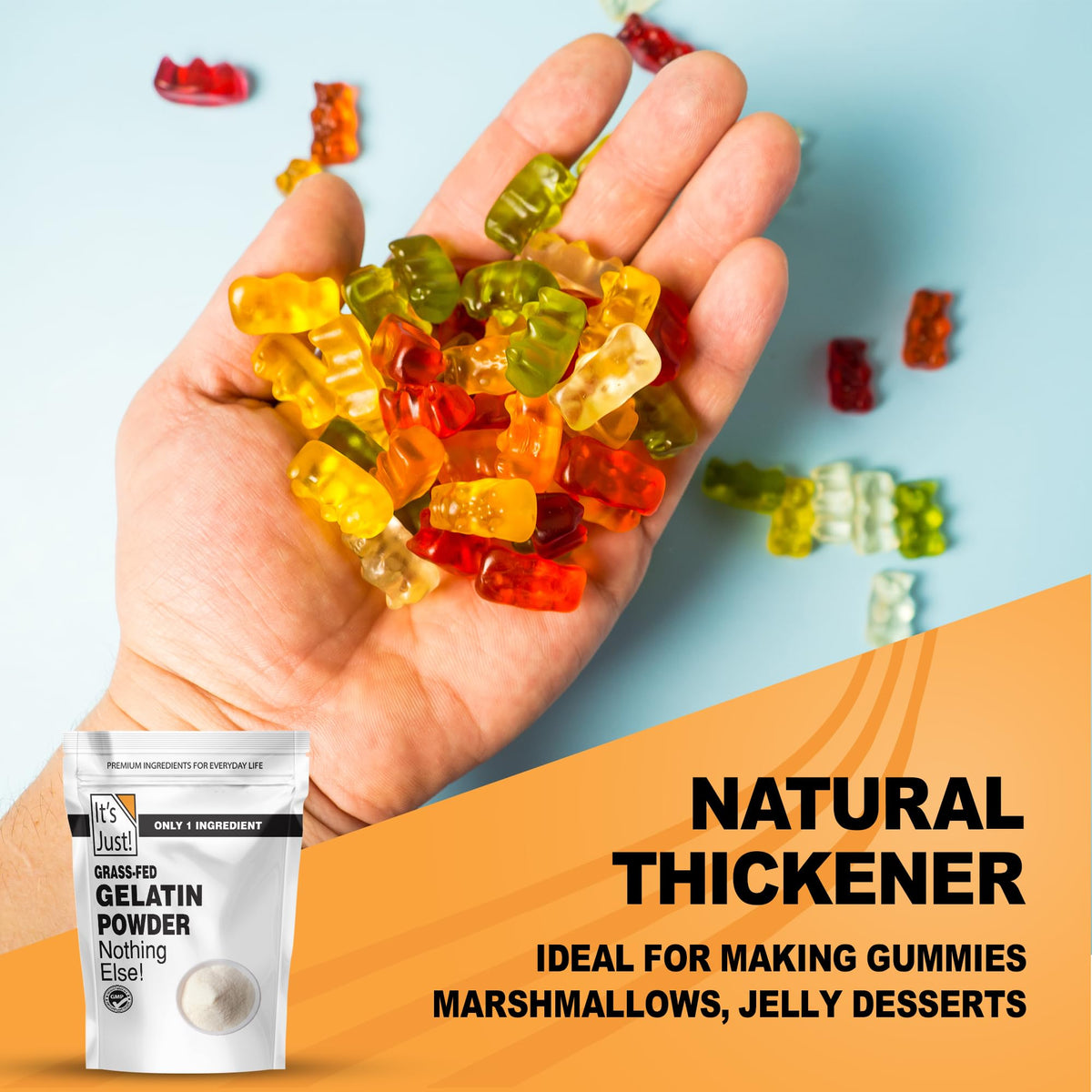 It's Just! gelatin powder dissolves smoothly into a liquid for silky textures.