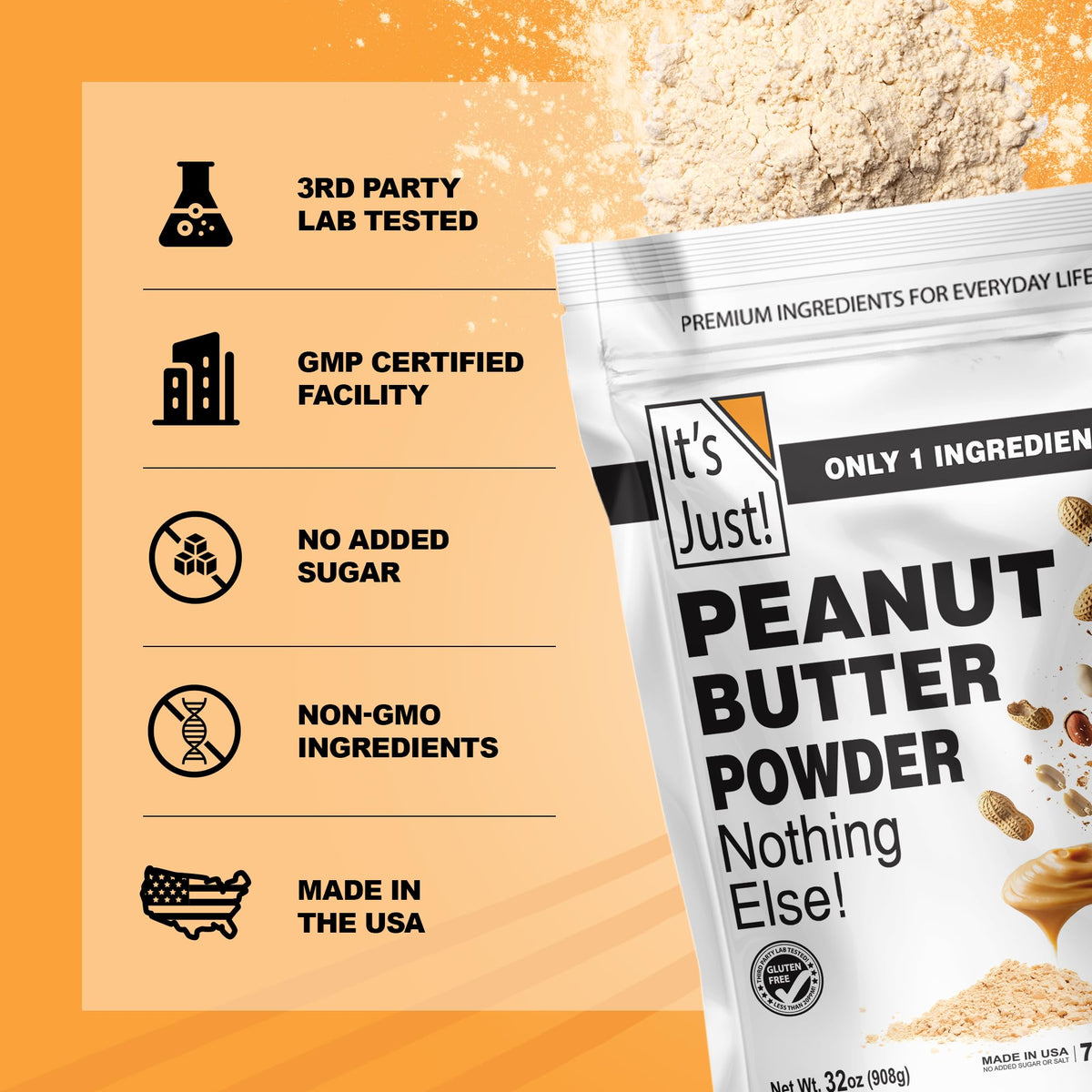 Its Just! peanut butter powder texture close-up, smooth and versatile.