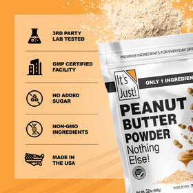 Its Just! peanut butter powder texture close-up, smooth and versatile.