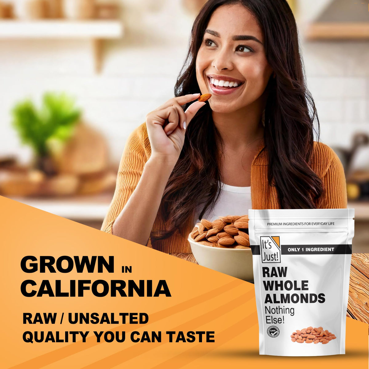Its Just! Steam-pasteurized almonds close-up for a clean, fresh taste.