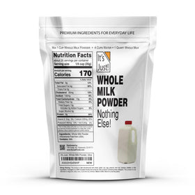 Its Just! Whole Milk Powder jar highlighting premium whole milk base.