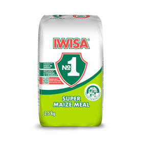 Iwisa Super Maize Meal 2.5kg pack, ideal for quick breakfasts.