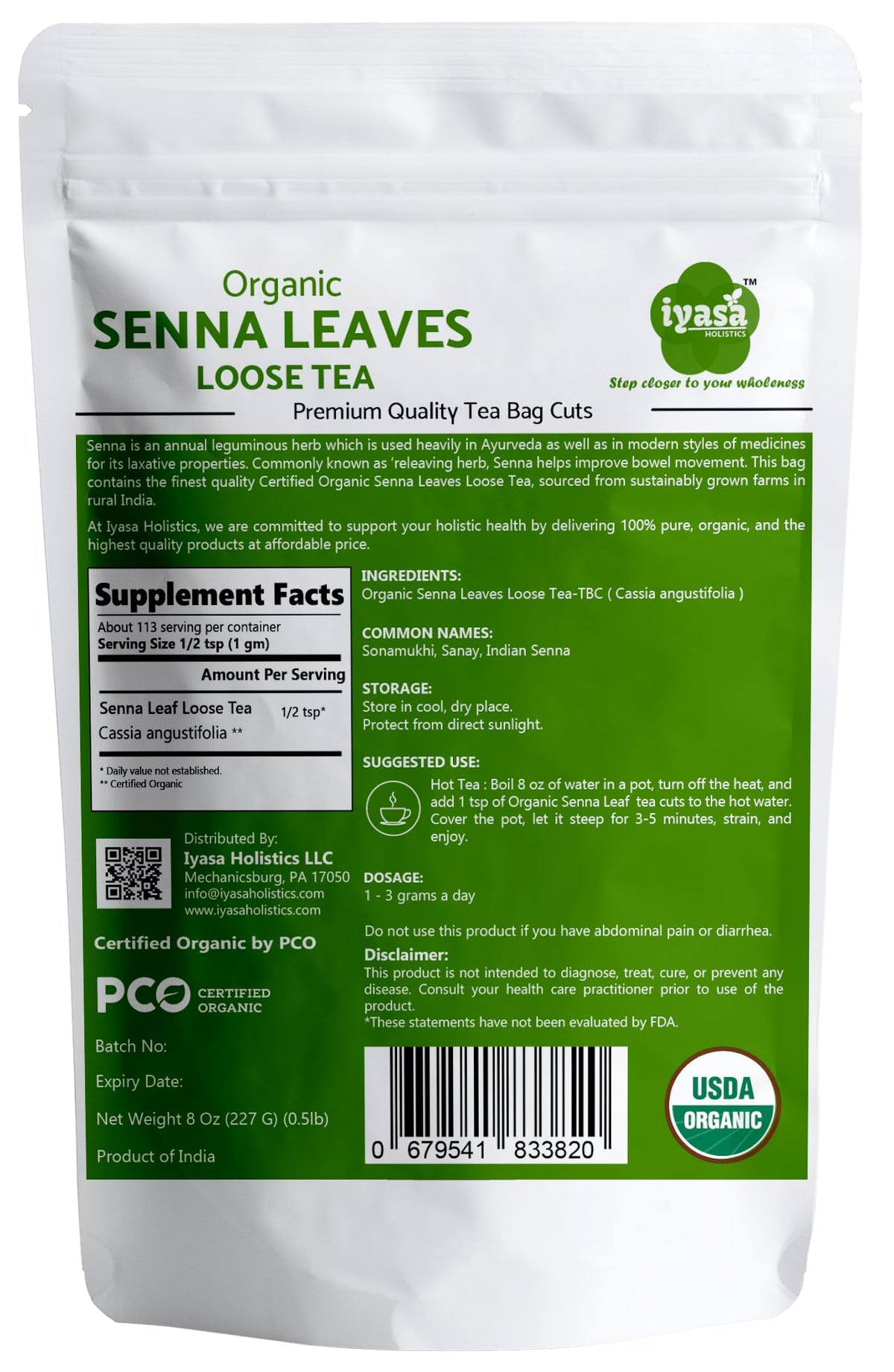 Iyasa Holistics senna leaf tea organic close-up showcasing caffeine-free comfort.