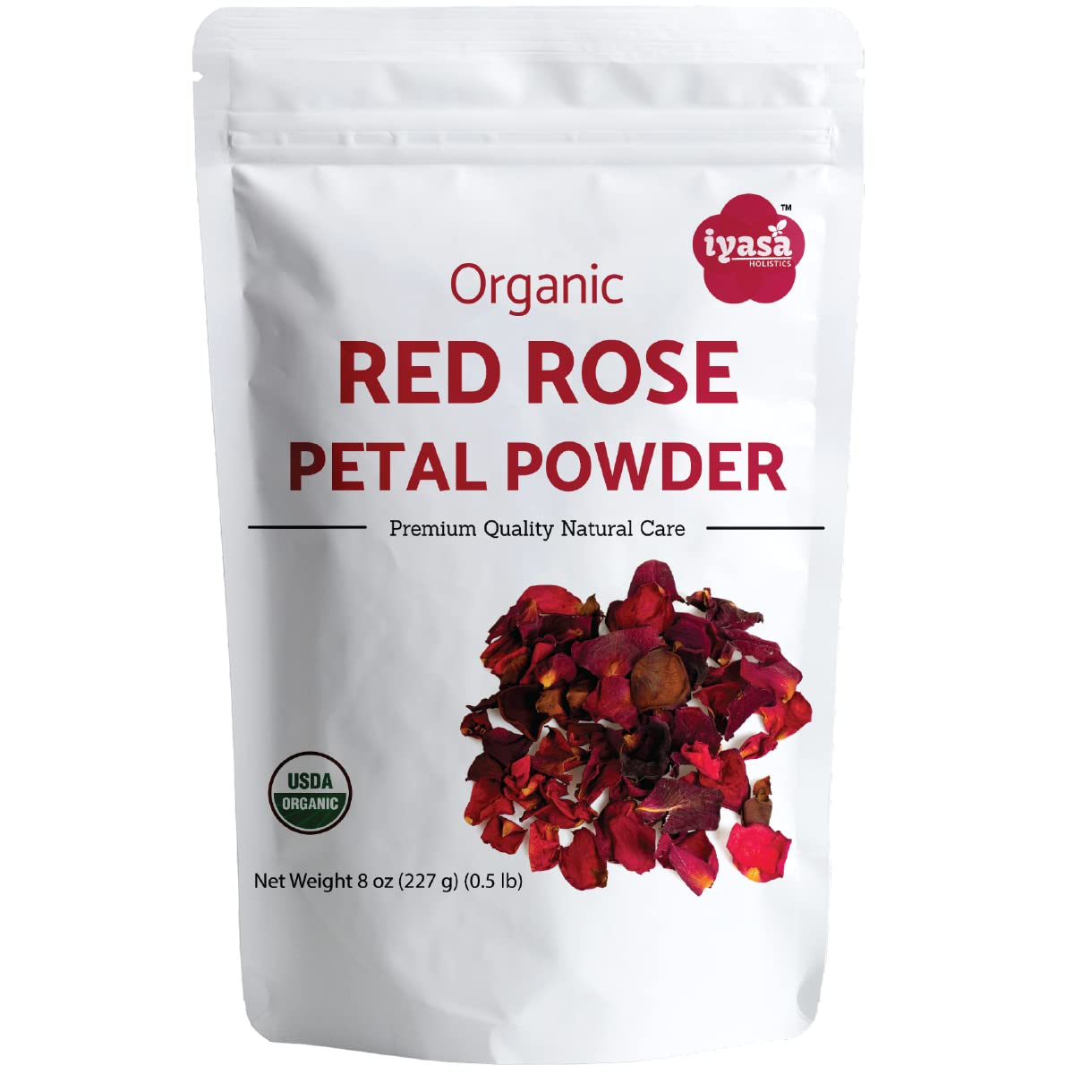 Iyasa Holistics Organic Rose Petal Powder 8oz tub for tea and baking
