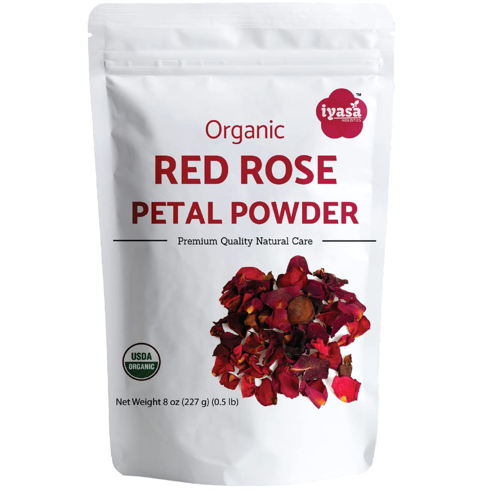 Iyasa Holistics Organic Rose Petal Powder 8oz tub for tea and baking