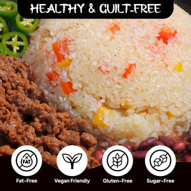 Izukappa Konjac Rice cooking in a rice cooker for easy prep.