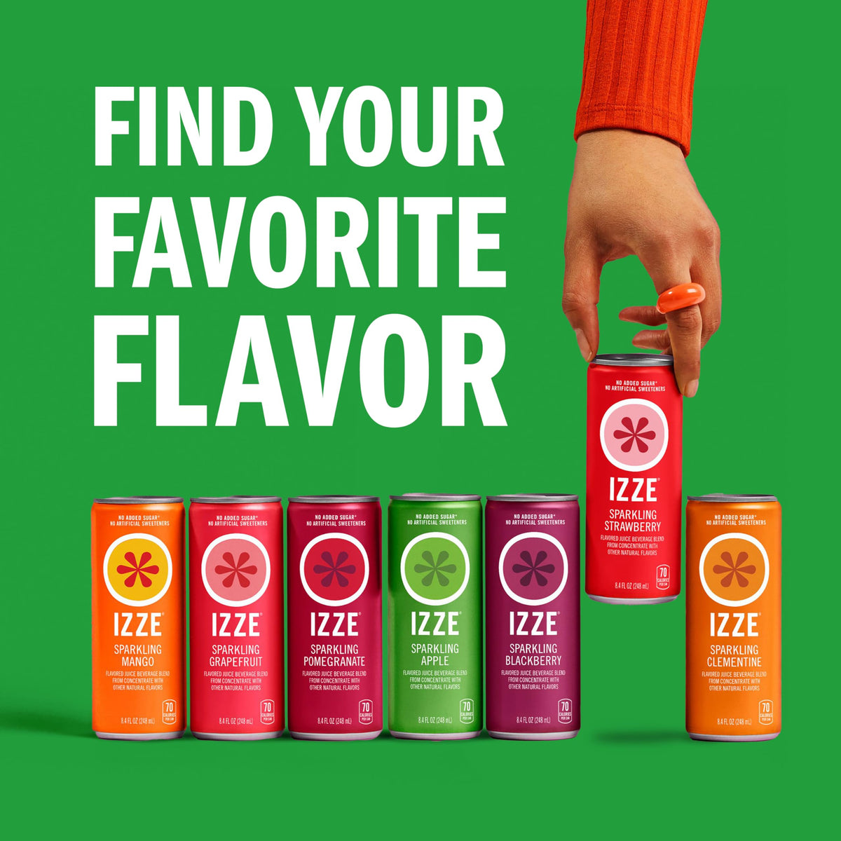 Visual emphasizing IZZE's 60% real fruit juice content and bold flavor.