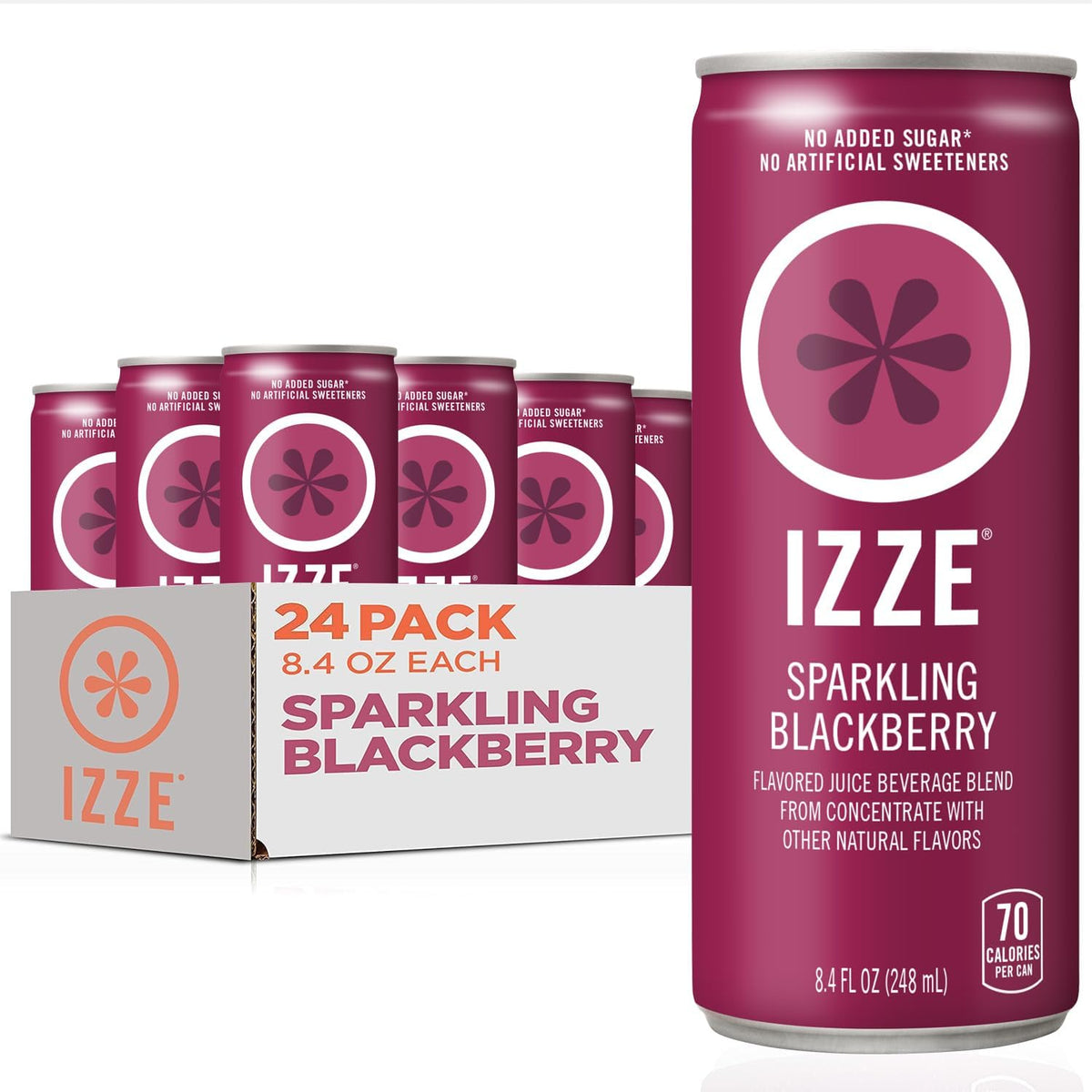 IZZE Blackberry sparkling juice can shows bold natural flavor and portable 8.4 oz serving.