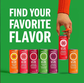 IZZE bottle pouring into a glass to reveal refreshing sparkle.