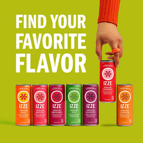 Close-up of fizzing IZZE Cherry Lime showing natural juice appeal.