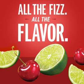 Pouring IZZE Cherry Lime into a glass highlights the sparkling fruit flavor.