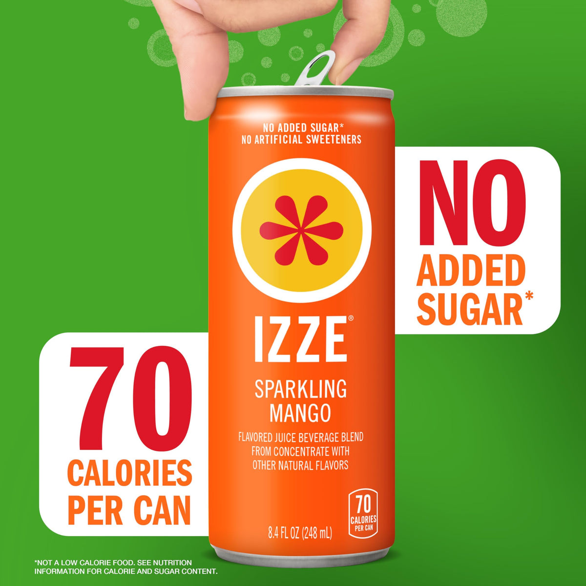 IZZE Mango ingredients label confirms non-GMO and no artificial sweeteners