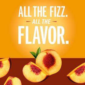 IZZE Peach Sparkling Juice pour into a glass highlights bright peach aroma
