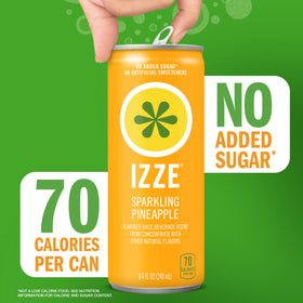 IZZE Pineapple sparkling juice in a glass with ice highlights fizz