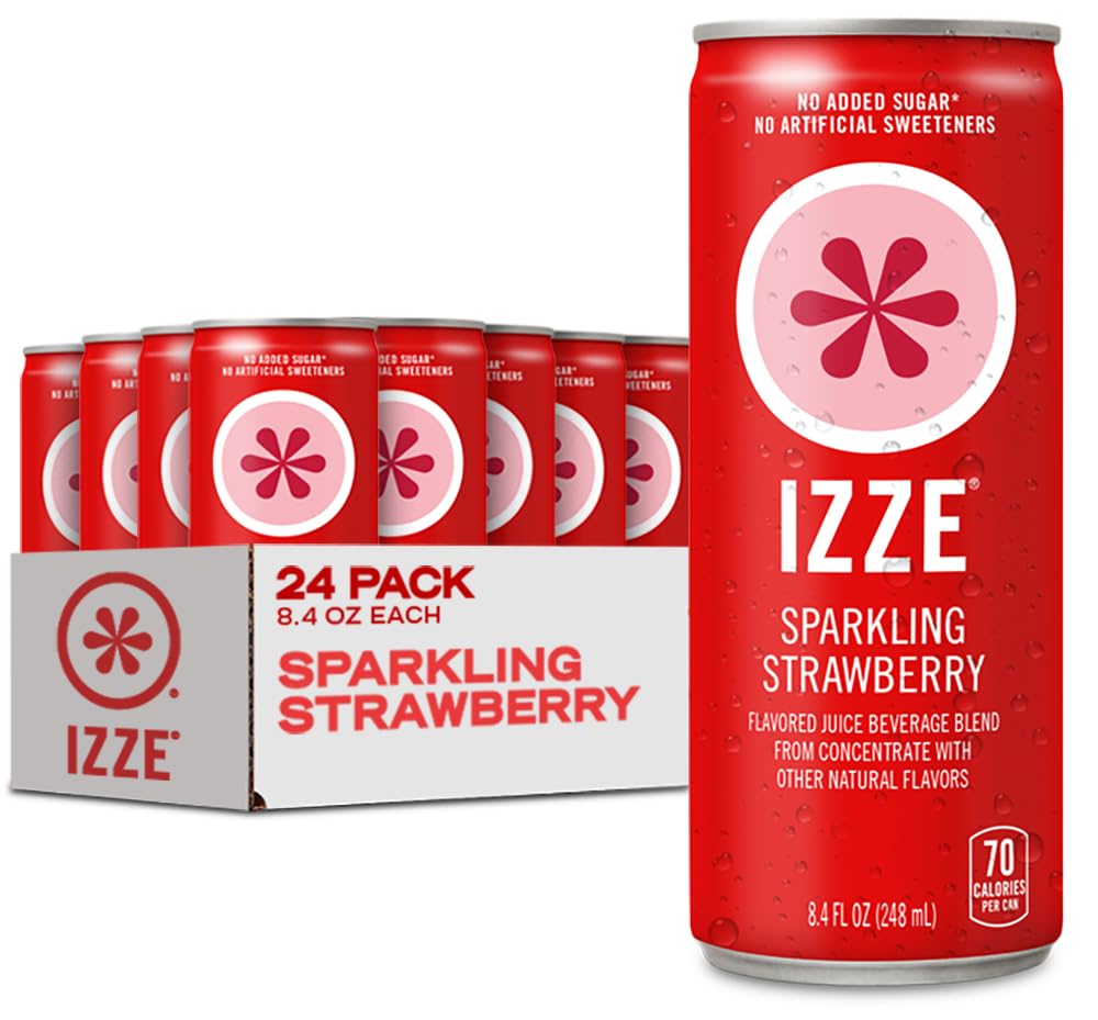 IZZE Strawberry Sparkling Juice can front view, ideal for on-the-go refreshment.
