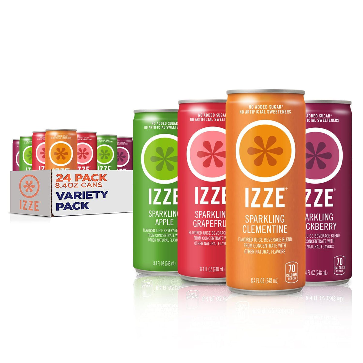 IZZE variety-pack 24 cans displayed for on-the-go refreshment