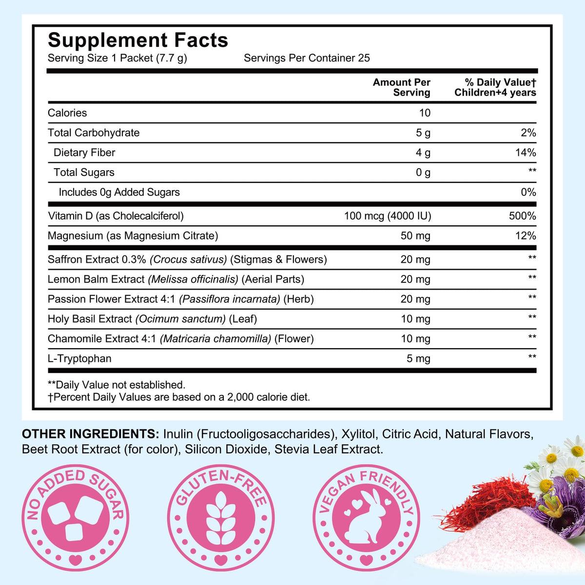 J&H saffron stick highlighting vitamin D3 and magnesium ingredients