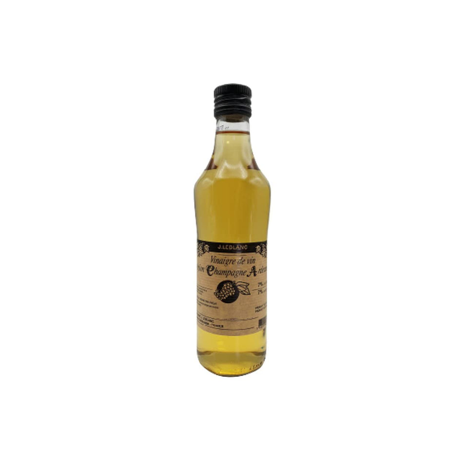 J. LeBlanc French Champagne Ardenne Vinegar 16oz bottle pour enhances dressings and marinades.