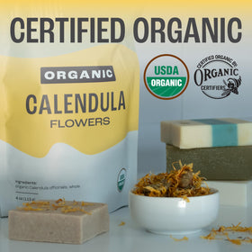 J Mac Botanicals calendula tea infusion setup ready for loose leaf steeping