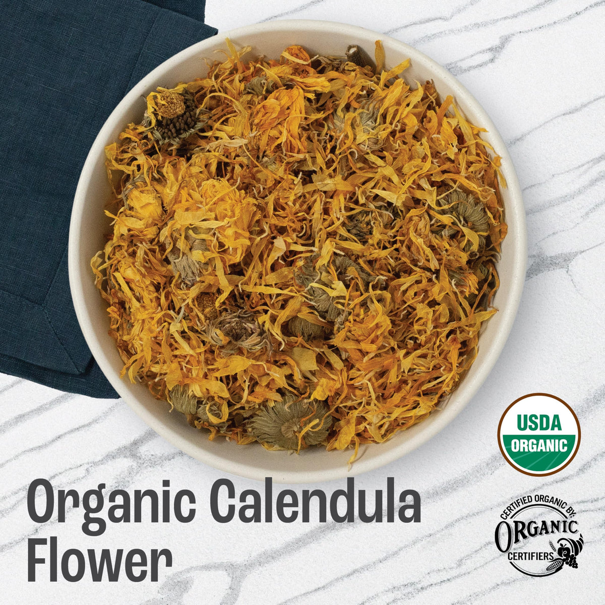 J Mac Botanicals calendula whole flowers close-up showing vibrant petals for crafts