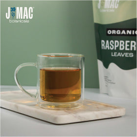 J Mac Botanicals green and white tipped raspberry leaves for infusion