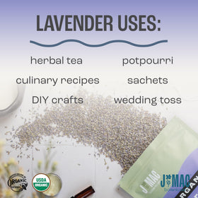 J MAC Botanicals lavender buds dessert garnish closeup suggesting floral notes for desserts.