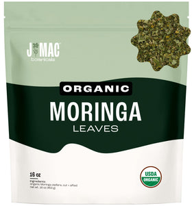 J Mac Botanicals Moringa leaf dried bulk packaging ready for cooking and daily use.