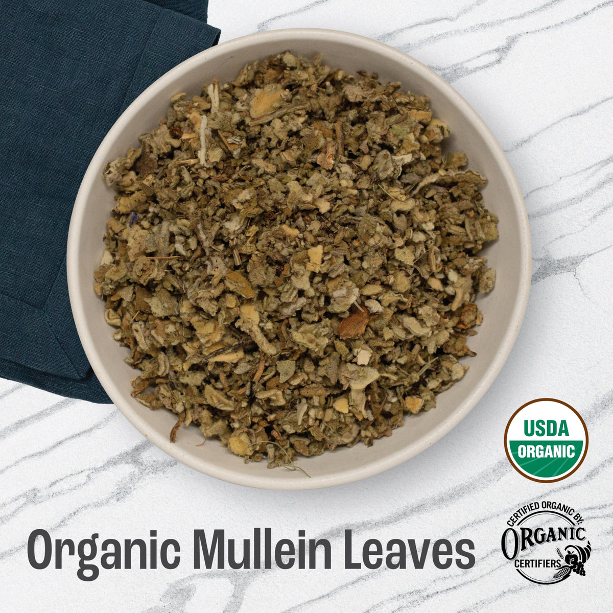 J Mac Botanicals mullein leaves closeup showing texture for infusion.