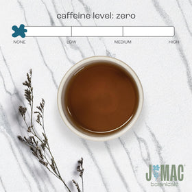 J Mac Botanicals mullein tea brew in cup for calming ritual