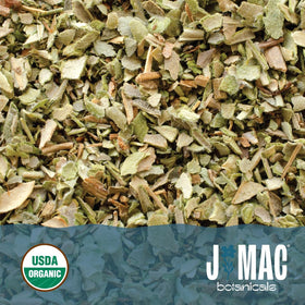 J Mac Botanicals organic-certified marjoram leaves on display for culinary use.
