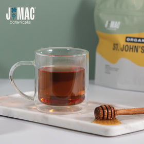 J Mac Botanicals organic certification badge on St John's Wort product.
