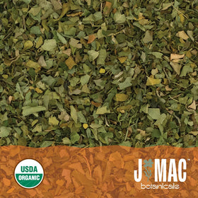 J Mac Botanicals moringa leaves dried green texture signals quality harvest.